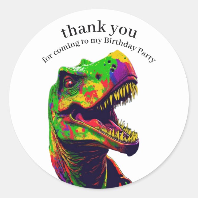 Sticker Rond Dinosaur Joyeux anniversaire garçon Merci (Devant)