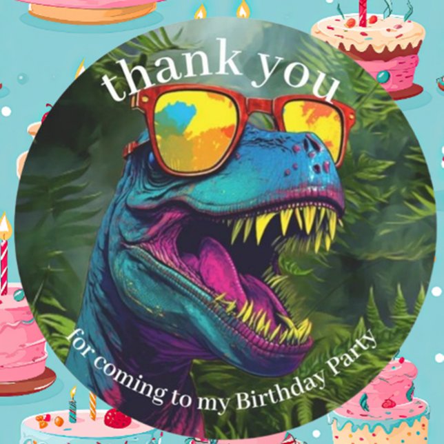 Sticker Rond Dinosaur Merci Cool jungle violet (Perfect for gifts, parties, or special occasions—order yours today!)