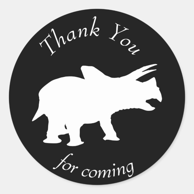 Sticker Rond Dinosaur Merci Tricératop noir et blanc (Devant)