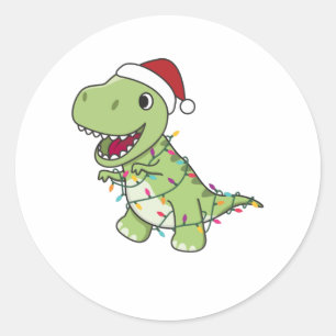 Sticker Rond Dinosaur Noël Neige hiver T-Rex Dino