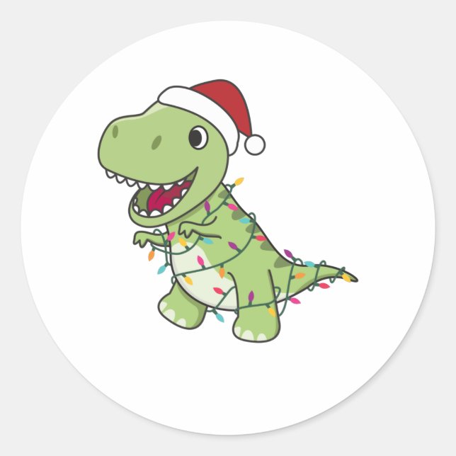 Sticker Rond Dinosaur Noël Neige hiver T-Rex Dino (Devant)