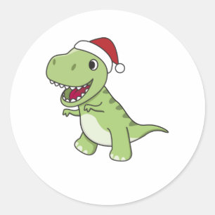 Sticker Rond Dinosaur Noël Neige hiver T-Rex Dino