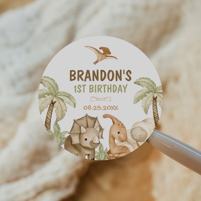 Sticker Rond Dinosaur One-A-Saurus 1ère fête d'anniversaire (Créateur téléchargé)
