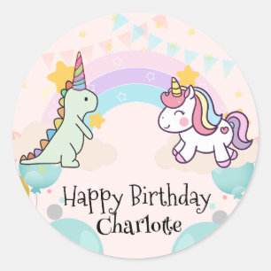 Sticker Rond Dinosaur Rainbow Unicorne dégradé de gradient fête