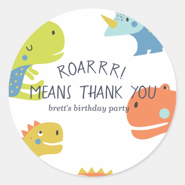 Sticker Rond Dinosaur Roar Boys Anniversaire Bleu (Devant)