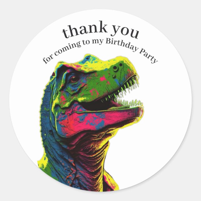 Sticker Rond Dinosaur rose joyeux Merci d'anniversaire (Devant)