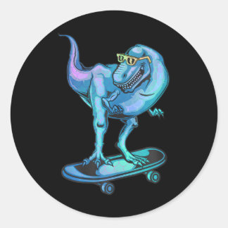 Sticker Rond Dinosaur sur Skateboard Skateboard Dinosaur