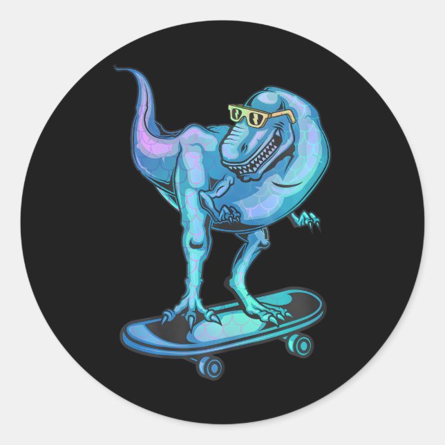 Sticker Rond Dinosaur sur Skateboard Skateboard Dinosaur (Devant)