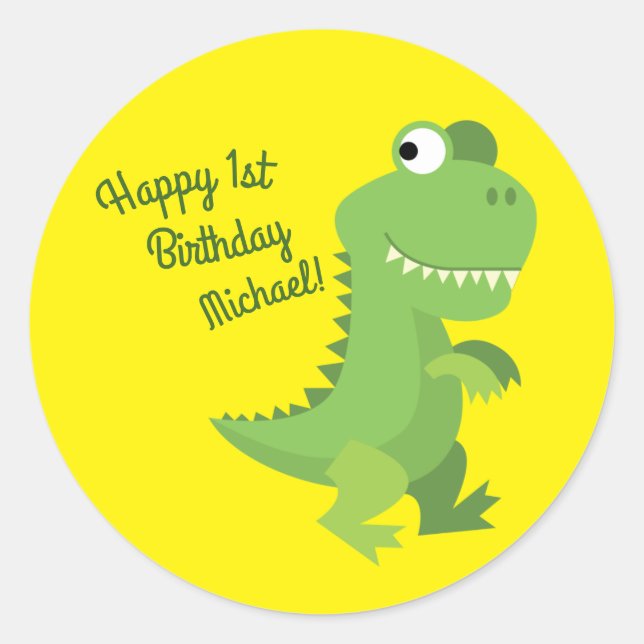 Sticker Rond Dinosaur T-rex Enfants 1er anniversaire Dino Party (Devant)