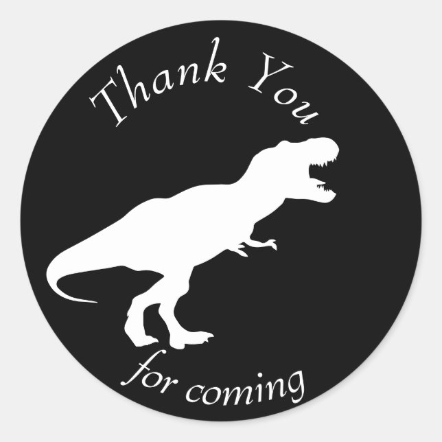 Sticker Rond Dinosaur T Rex Merci noir et blanc (Devant)