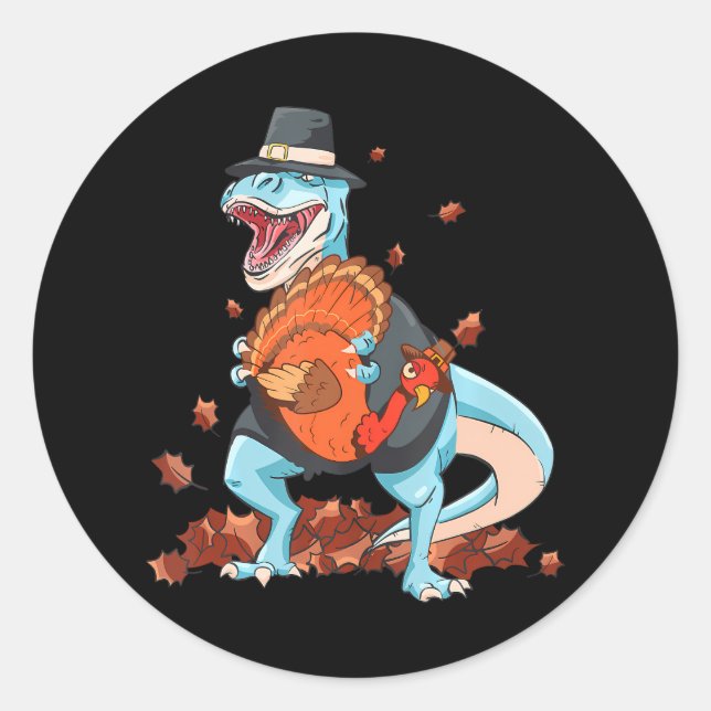 Sticker Rond Dinosaur Thanksgiving Boys Turkey Saurus T Rex (Devant)