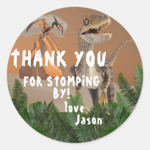 Sticker Rond Dinosaur Thème Anniversaire Merci