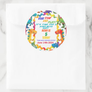 Sticker Rond Dinosaure amusant et coloré fête d'anniversaire