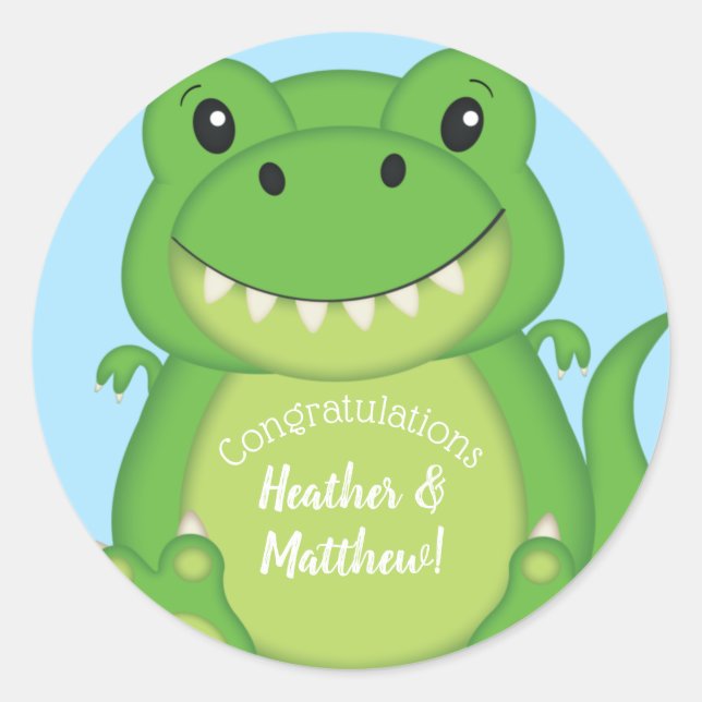 Sticker Rond Dinosaure Baby shower T-Rex (Devant)