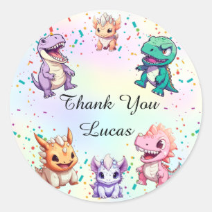 Sticker Rond Dinosaure coloré mignon anniversaire de enfant de 