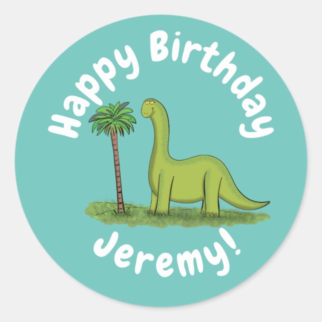 Sticker Rond Dinosaure de brontosaurus vert doux (Devant)