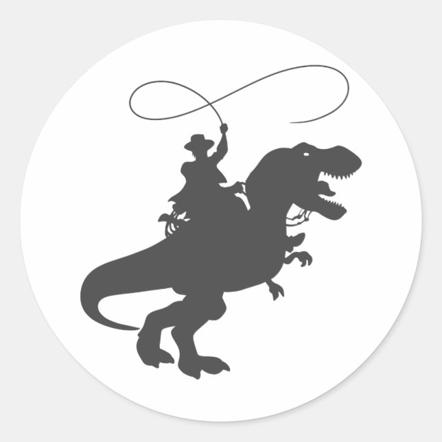 Sticker Rond Dinosaure de cowboy à cheval à l'époque préhistori (Devant)