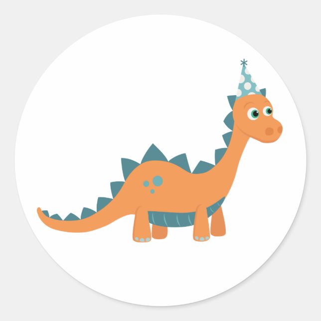 Sticker Rond Dinosaure de dessin animé portant casquette de fêt (Devant)