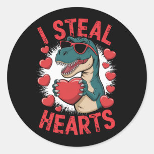Sticker Rond Dinosaure de la Saint-Valentin Je vole les cœurs A