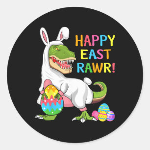 Sticker Rond Dinosaure de Pâques drôle et heureux T Rex de Pâqu