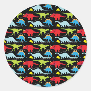 Sticker Rond Dinosaure Dessins bleu rouge vert sur noir