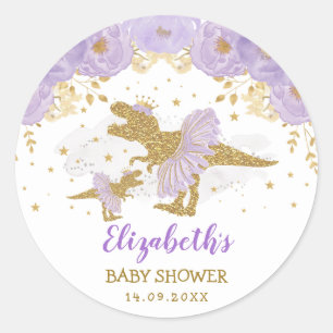 Sticker Rond Dinosaure d'or violet Tutu Tiara Baby shower fille