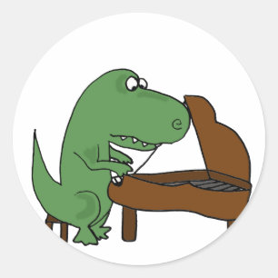 Sticker Rond Dinosaure drôle de T-Rex jouant le piano