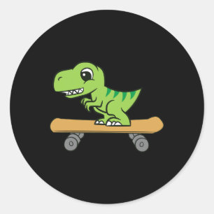 Sticker Rond Dinosaure en skateboard Mignon Dinosaure de skateb