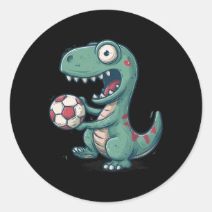 Sticker Rond Dinosaure Excité Football Pour Juric Et Amateur De