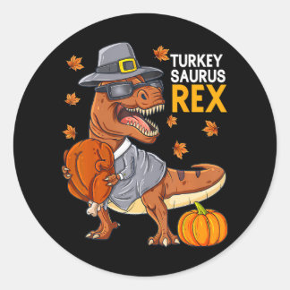 Sticker Rond Dinosaure gentil Thanksgiving Turquie Saurus T Rex