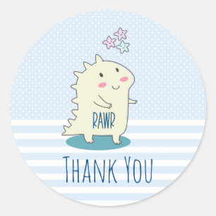 Sticker Rond Dinosaure Jaune mignonne avec Merci des étoiles jo