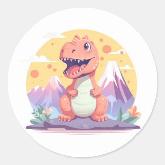 Sticker Rond Dinosaure orange
