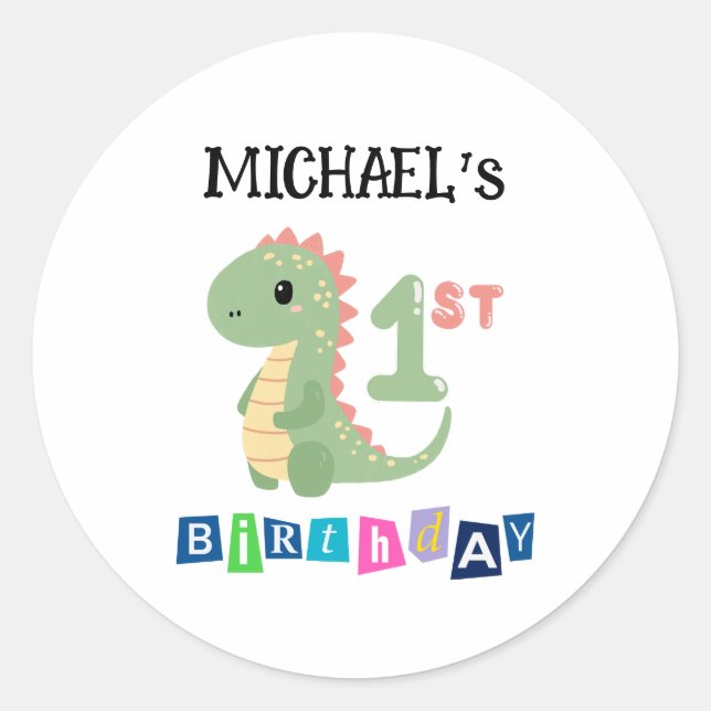 Sticker Rond Dinosaure personnalisé 1er anniversaire (Devant)
