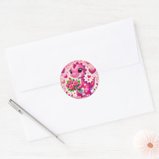 Sticker Rond Dinosaure Pop Girl