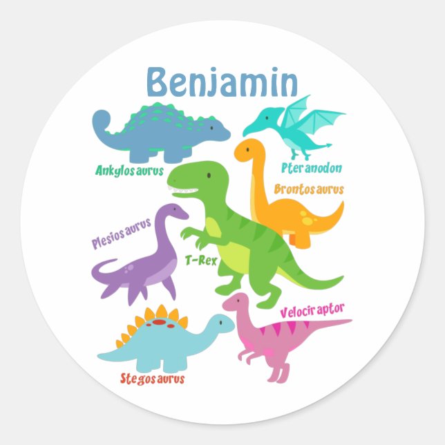 Sticker Rond Dinosaure pour enfants mignon (Devant)