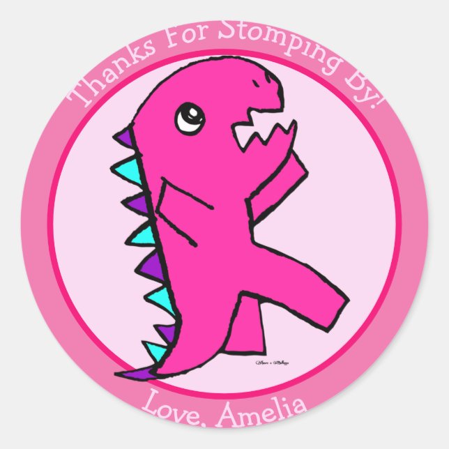 Sticker Rond Dinosaure rose (Devant)