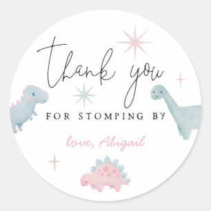 Sticker Rond Dinosaure Rose Anniversaire Stomping Par Faveur