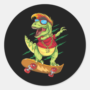 Sticker Rond Dinosaure skater cool qui fait dab en skateboard T
