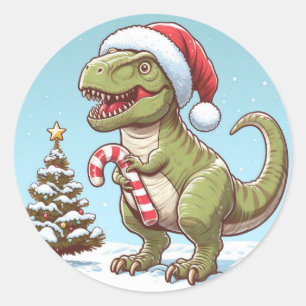 Sticker Rond Dinosaure sucre de canne de Noël mignon
