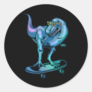 Sticker Rond Dinosaure sur skateboard équipement de dinosaure f