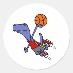 Sticker Rond Dinosaure T-rex amusant jouant au basket-ball