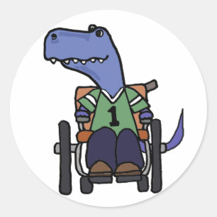 Sticker Rond Dinosaure T-rex mignon en fauteuil roulant