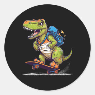 Sticker Rond Dinosaure T Rex Skateboard Cool Dinosaure Skateur 