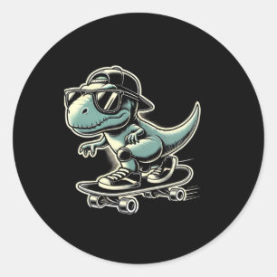 Sticker Rond Dinosaure T Rex Skateboard Drôle Rétro Planche à R