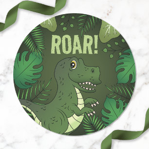 Sticker Rond Dinosaure T-rex Vert Avec Texte Roar