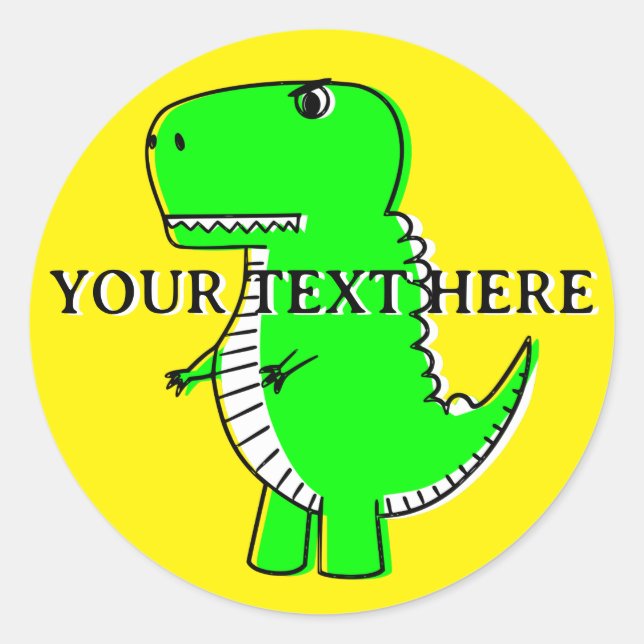 Sticker Rond Dinosaure Vert Cute Texte Personnalisé (Devant)