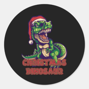 Sticker Rond Dinosaure vert de Noël   Design de dinosaure