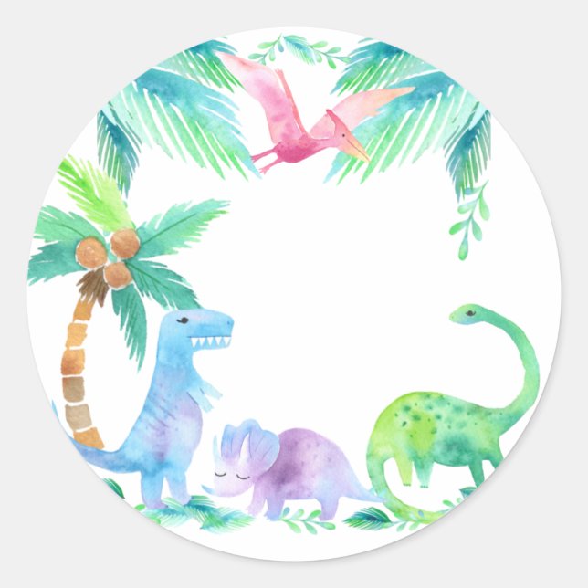 Sticker Rond Dinosaures avec plantes et arbres (Devant)