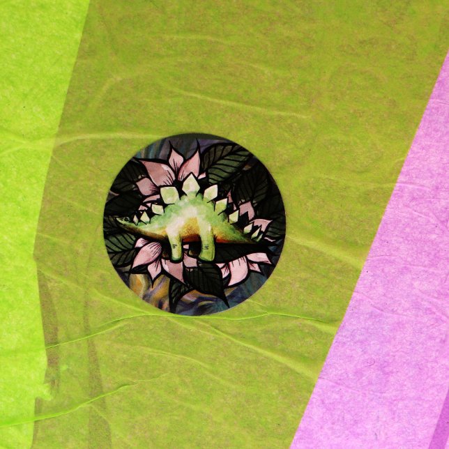 Sticker Rond Dinosaures de fleur de Stegosaur Dinosaures (Créateur téléchargé)