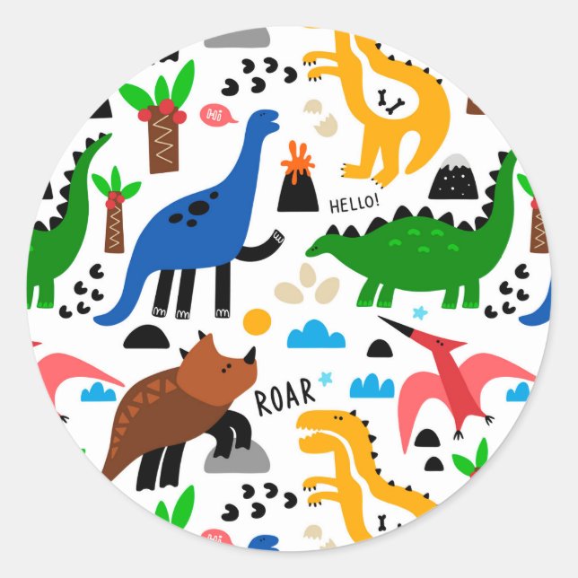 Sticker Rond Dinosaures motif transparent (Devant)